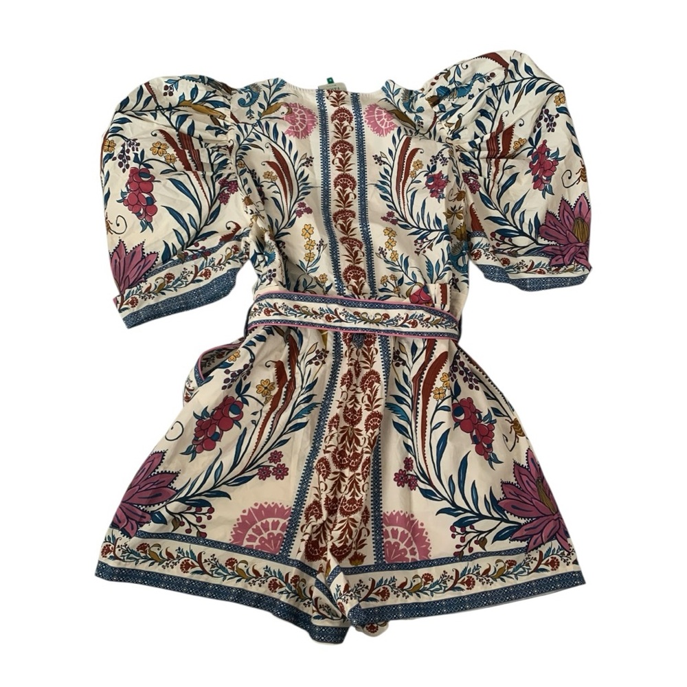 FARM Rio size XL Romantic lightness Multicolor Floral Romper puff sleeve white s - Picture 3 of 12
